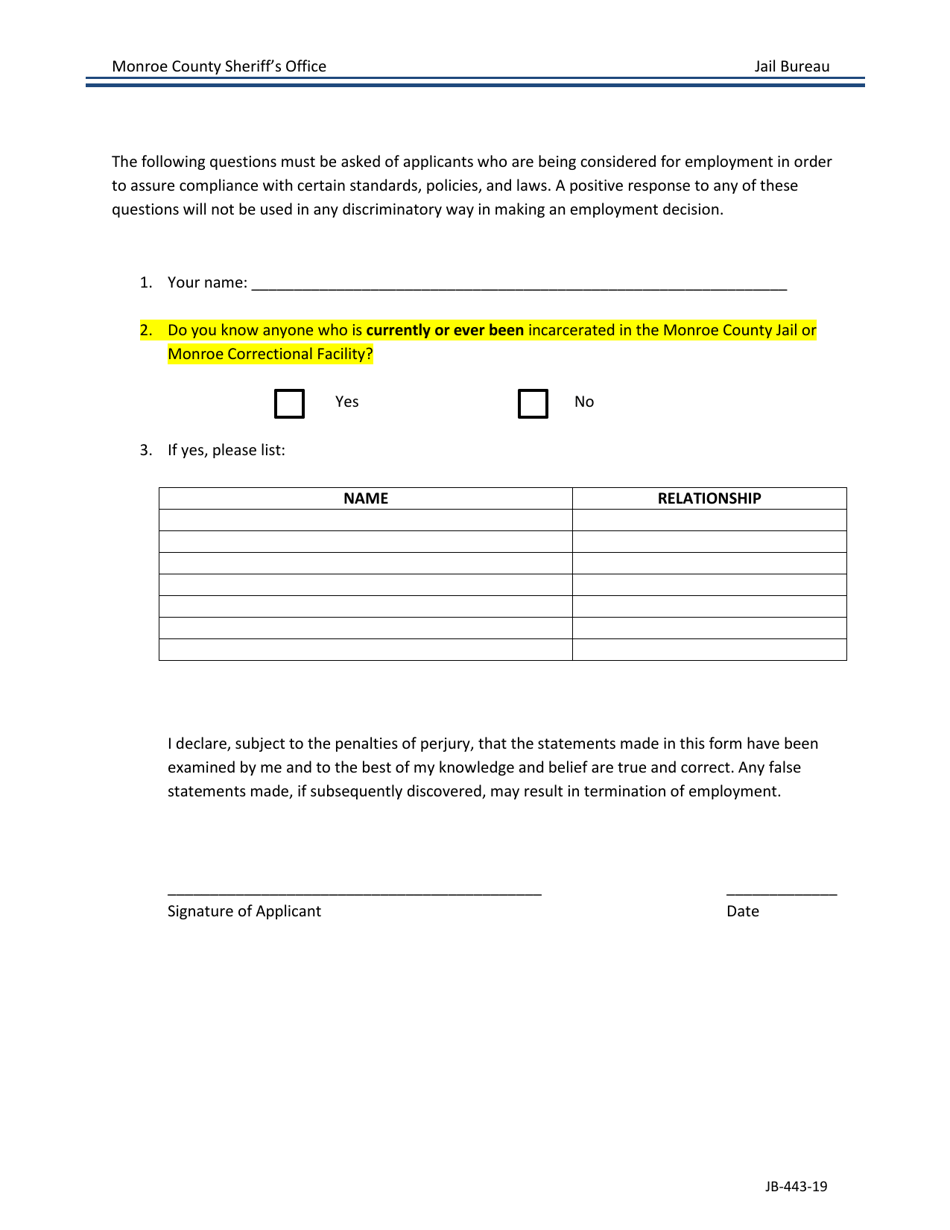 Form JB-443 - Fill Out, Sign Online and Download Fillable PDF, Monroe ...