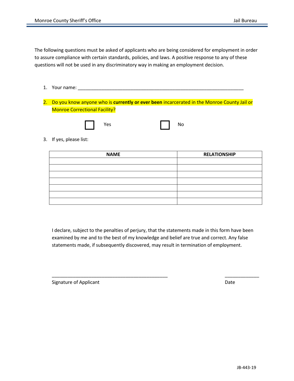 Form JB-443 Family-Friend Custody Form - Monroe County, New York, Page 1