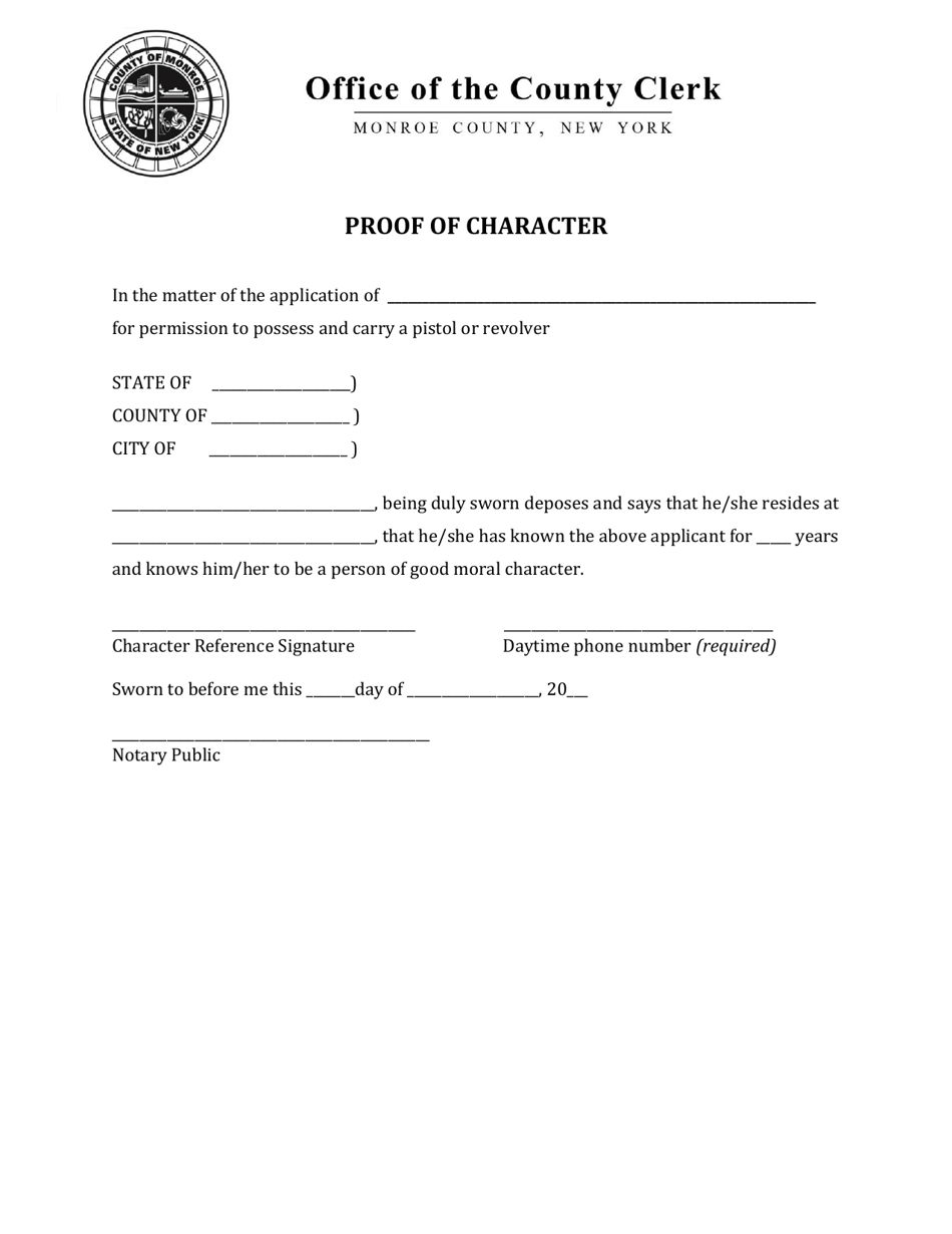 Monroe County, New York Proof of Character Fill Out, Sign Online and