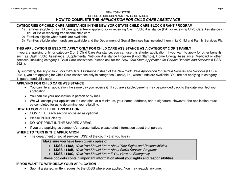 Instructions for Form OCFS-6025 Application for Child Care Assistance - New York, Page 1