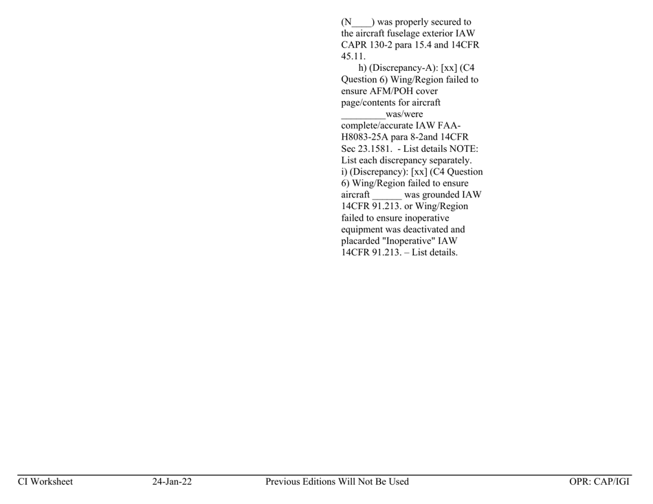 Form C-4 Ci Worksheet - Aircraft Management, Page 11