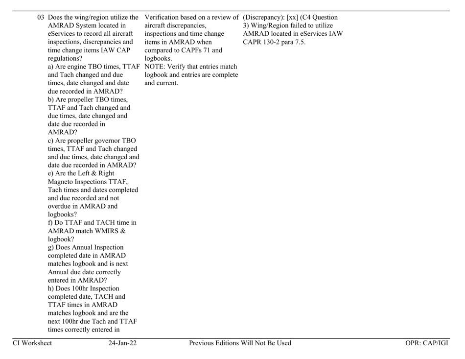 Form C-4 Ci Worksheet - Aircraft Management, Page 3