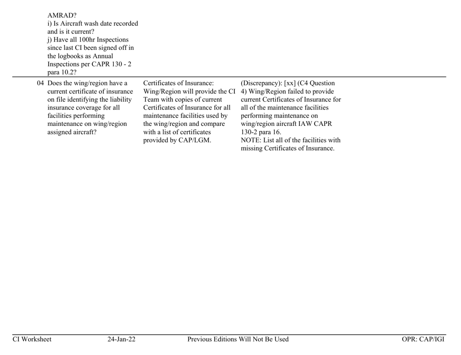 Form C-4 Ci Worksheet - Aircraft Management, Page 4
