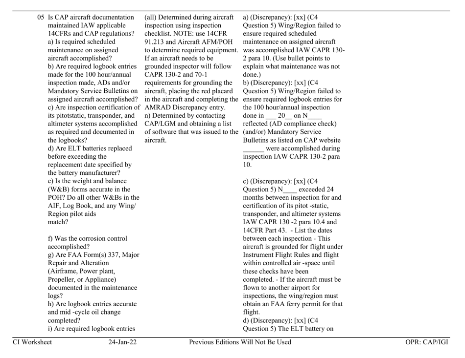 Form C-4 Ci Worksheet - Aircraft Management, Page 5
