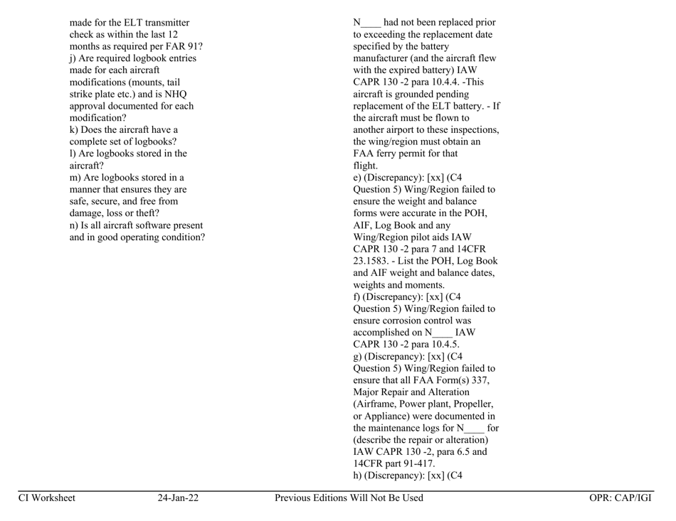 Form C-4 Ci Worksheet - Aircraft Management, Page 6