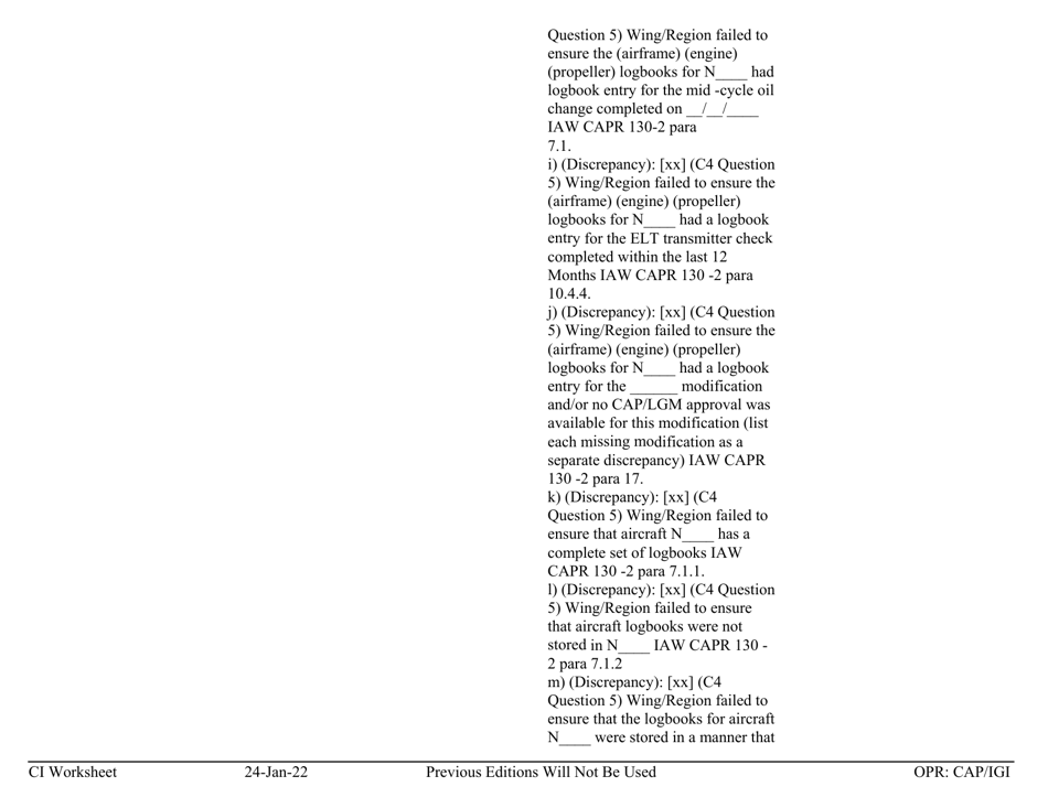 Form C-4 Ci Worksheet - Aircraft Management, Page 7