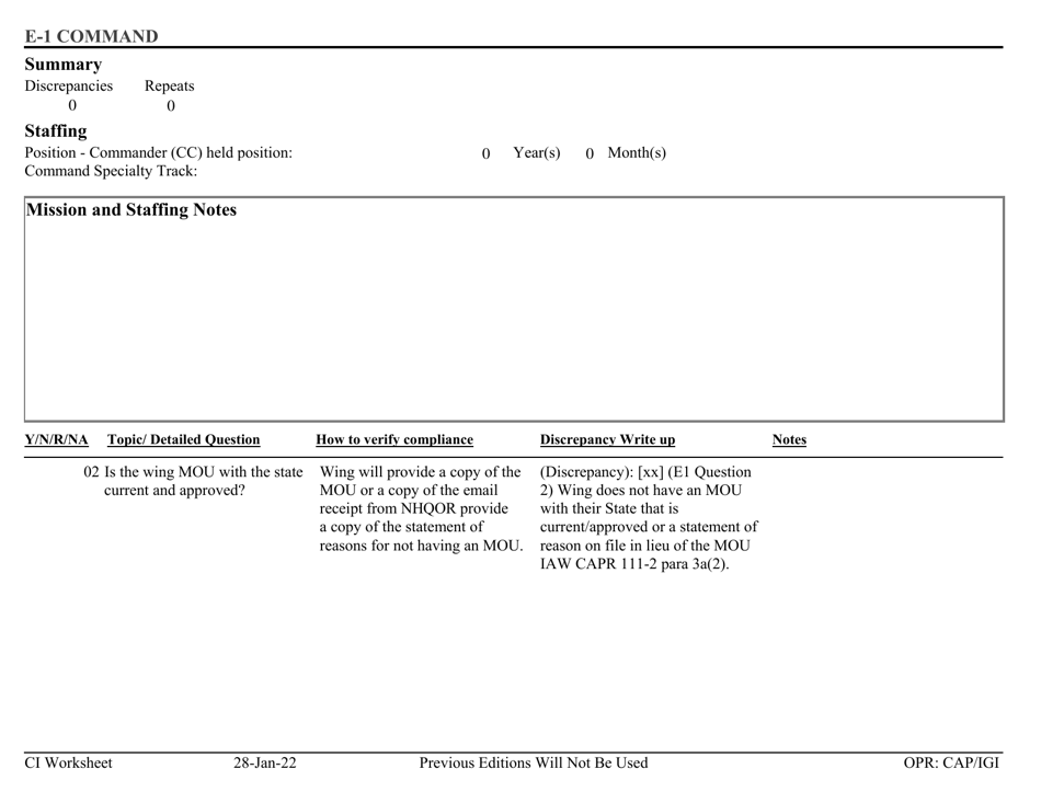 Form E-1 Ci Worksheet - Command, Page 1