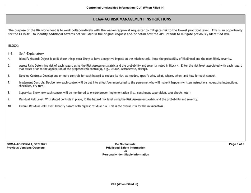 DCMA-AO Form 1 Dcma-Ao Waiver  Approval Request, Page 5