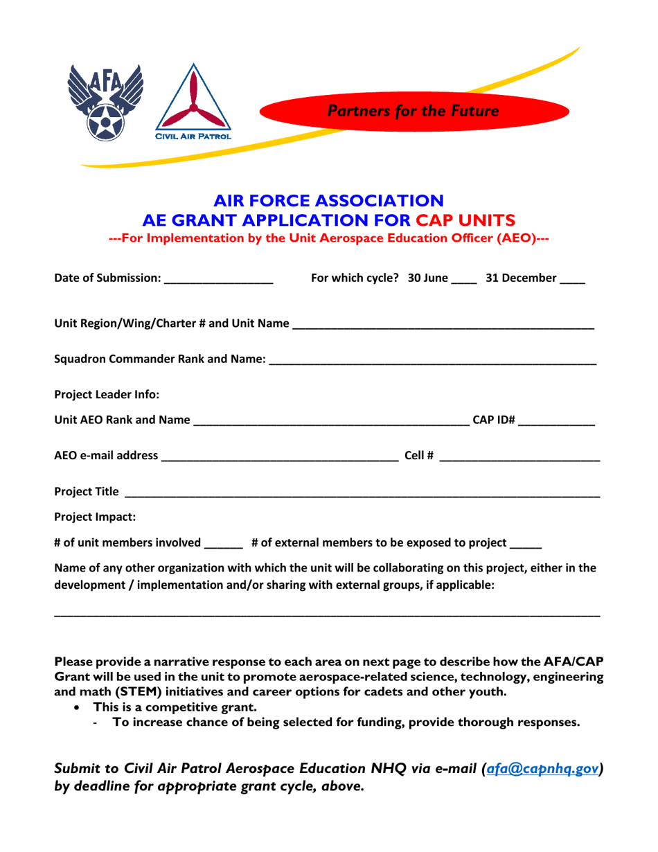 Air Force Association AE Grant Application for CAP Units, Page 1