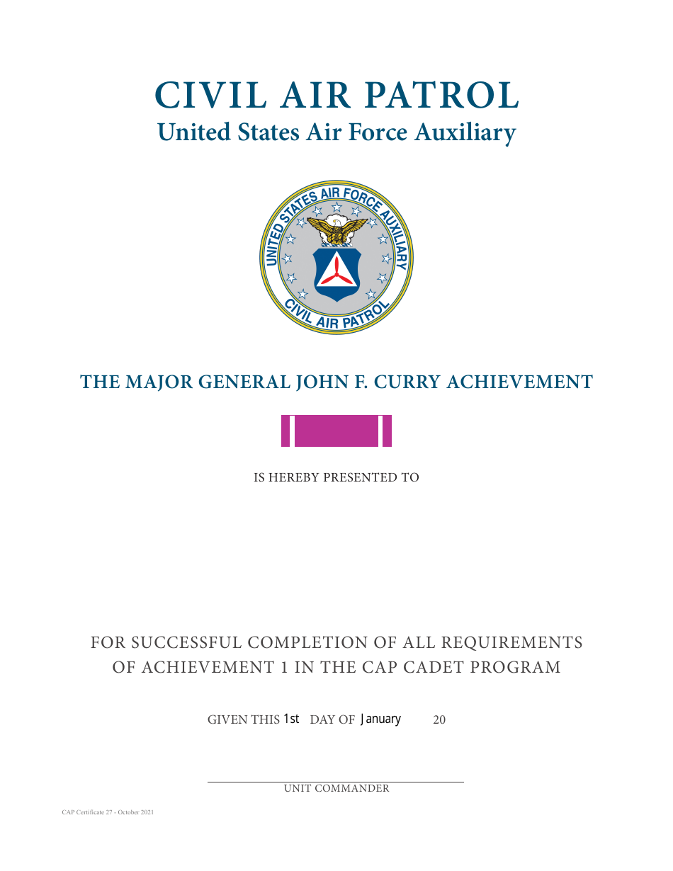 Curry Certificate, Page 1