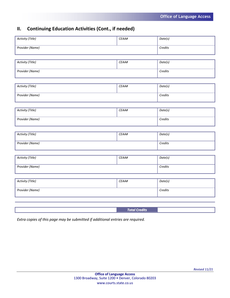 Court Interpreter Continuing Education Compliance Form - Colorado, Page 3