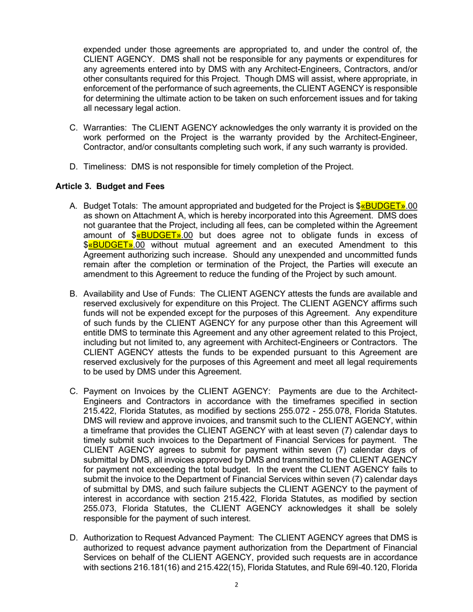 Agreement Between Client Agency and the Department of Management Services - Florida, Page 3