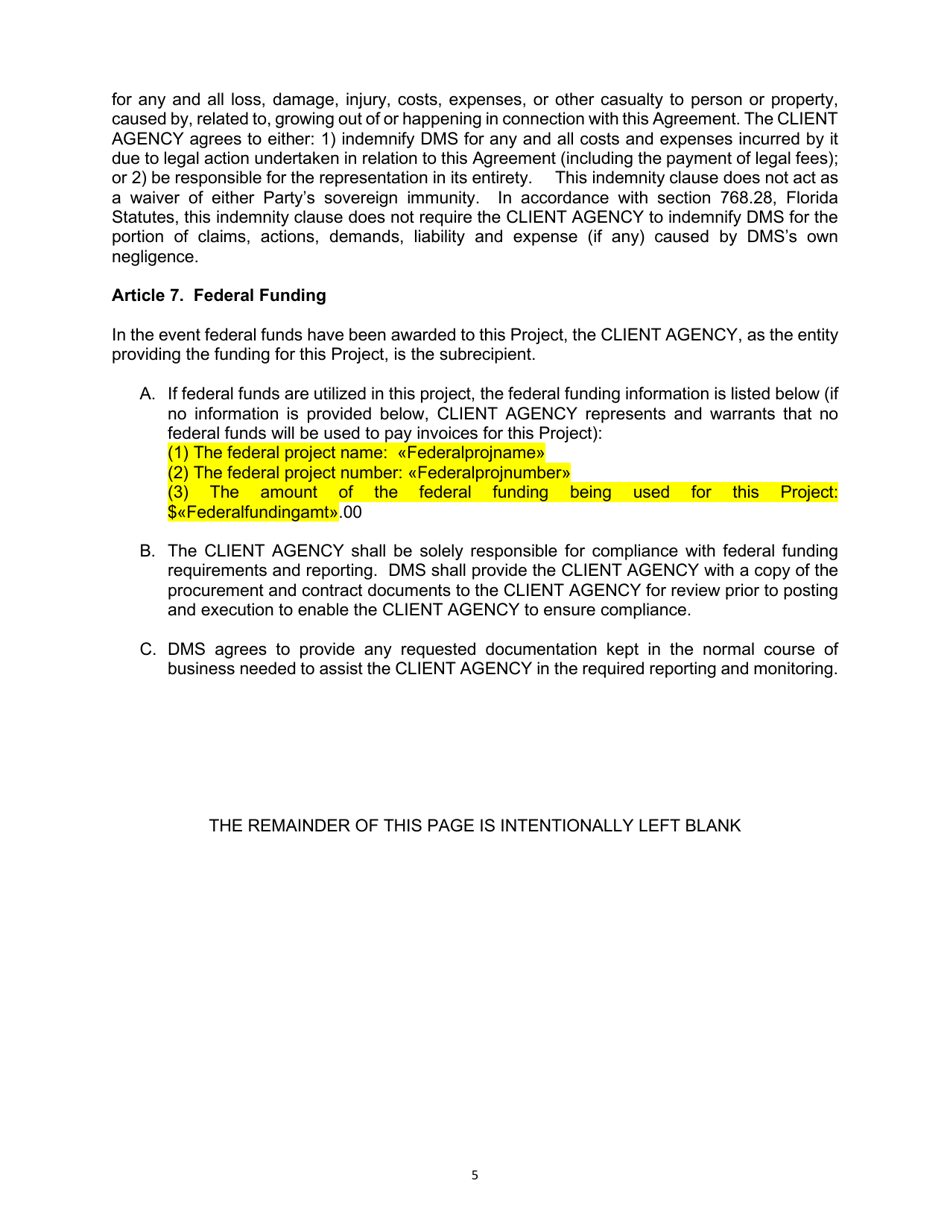 Agreement Between Client Agency and the Department of Management Services - Florida, Page 6