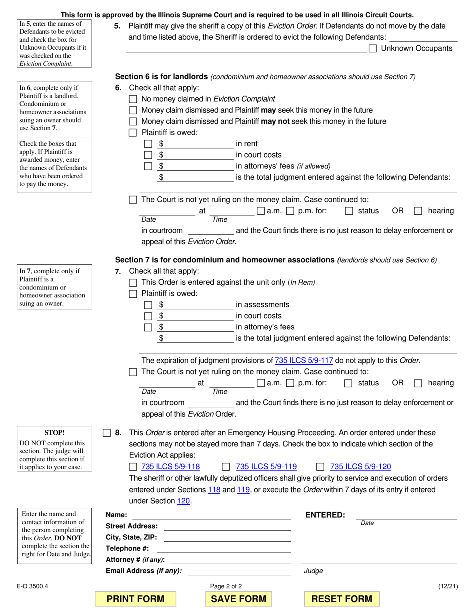 Form E-O3500.4 Eviction Order - Illinois, Page 2
