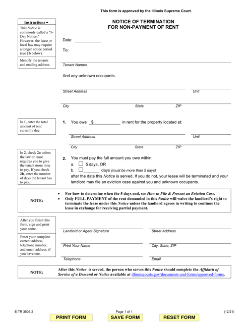 Form E-TR3505.2 Notice of Termination for Non-payment of Rent - Illinois