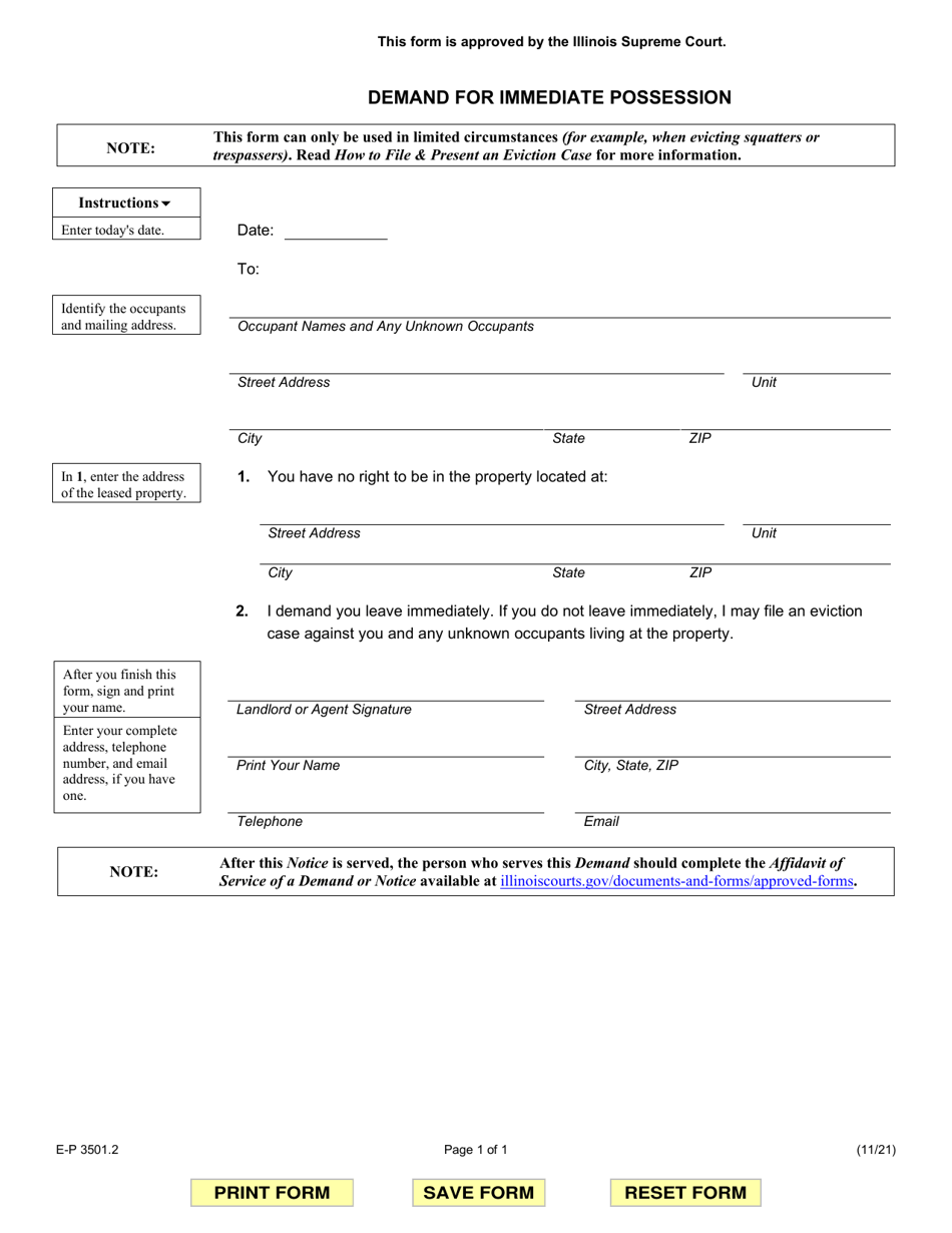 Form E-P3501.2 Demand for Immediate Possession - Illinois, Page 1