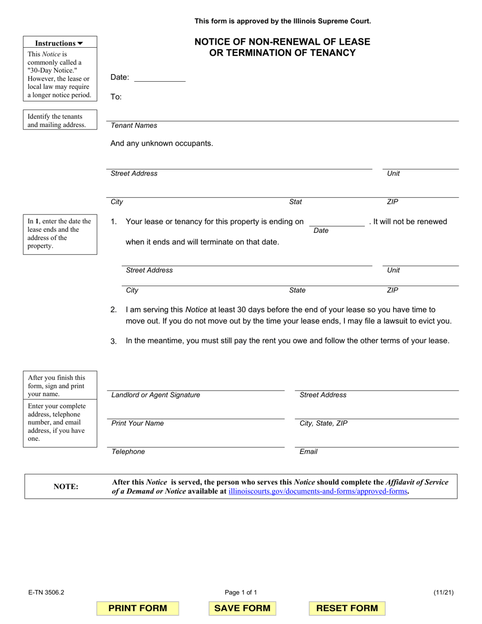 Form E-TN3506.2 Notice of Non-renewal of Lease or Termination of Tenancy - Illinois, Page 1