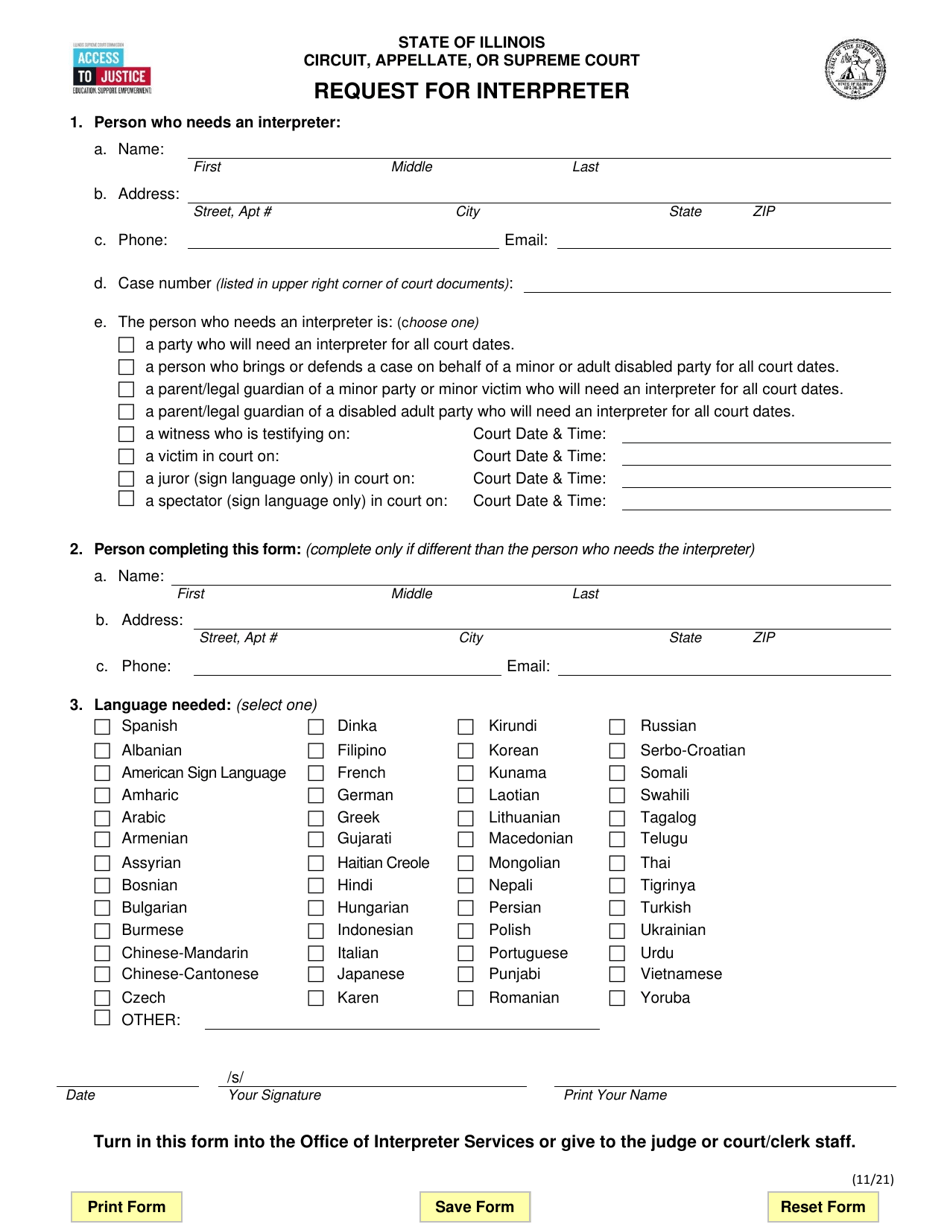 Request for Interpreter - Illinois, Page 1