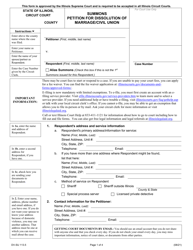 Form DV-SU113.5 &quot;Summons Petition for Dissolution of Marriage/Civil Union&quot; - Illinois