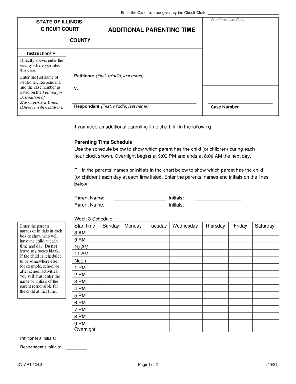 Form DV-APT134.3 Additional Parenting Time - Illinois, Page 1