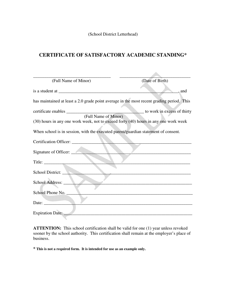 Certificate of Satisfactory Academic Standing - Sample - Kentucky, Page 1