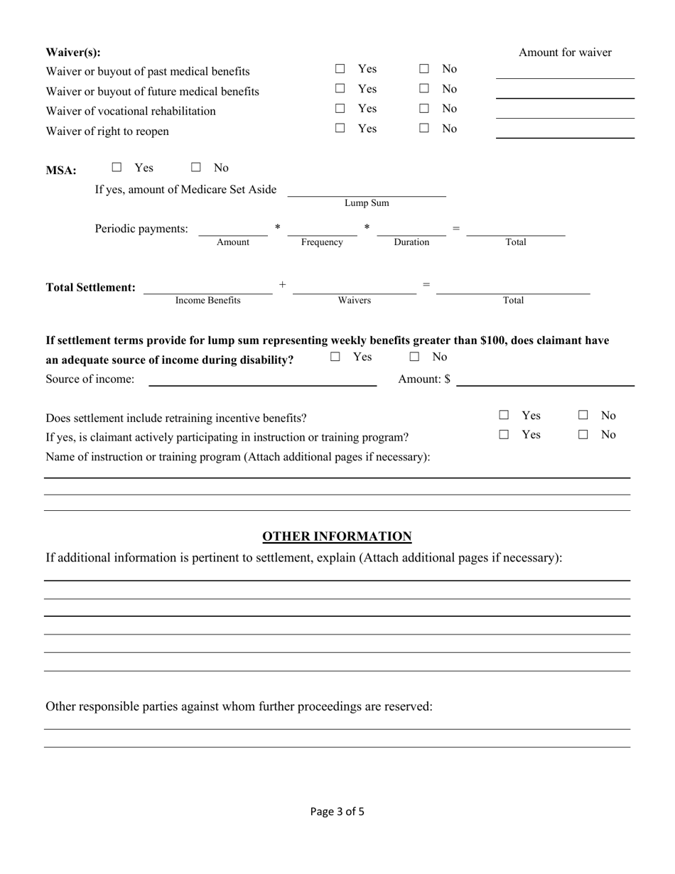 Form 110-ODHLCWP Agreement as to Compensation and Order Approving Settlement - Occupational Disease / Hearing Loss - Kentucky, Page 3