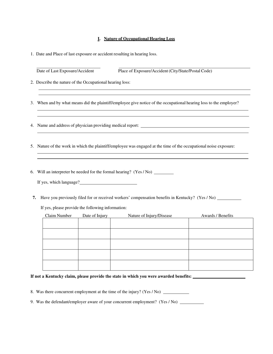 Application for Resolution of a Claim - Hearing Loss - Kentucky, Page 2