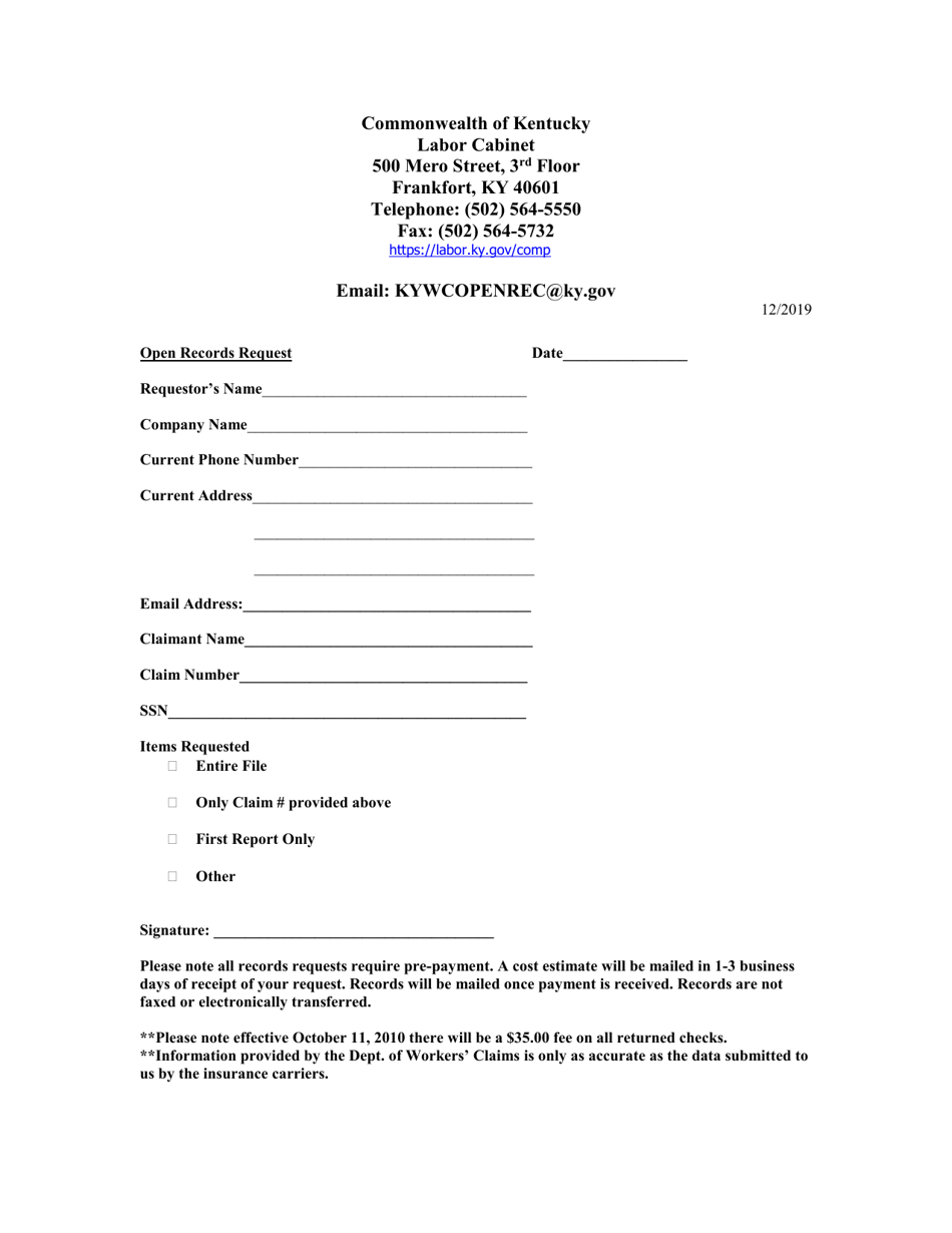 Open Records Request - Kentucky, Page 1