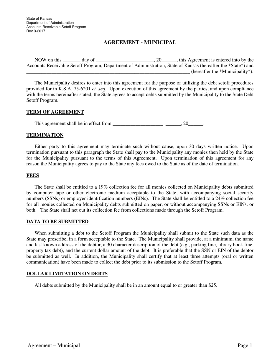 Agreement - Municipal - Accounts Receivable Setoff Program - Kansas, Page 1