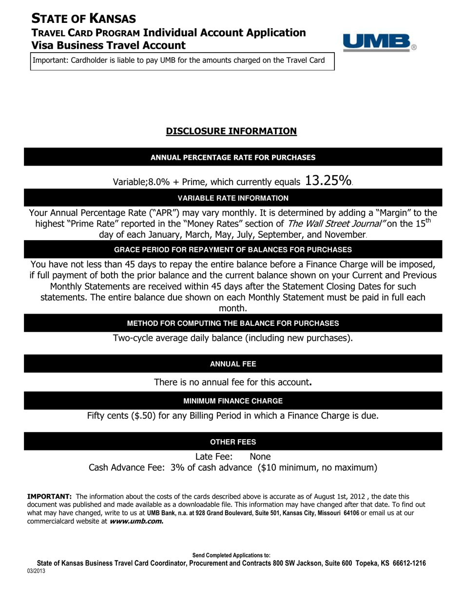 Travel Card Program Individual Account Application - Visa Business Travel Account - Kansas, Page 2