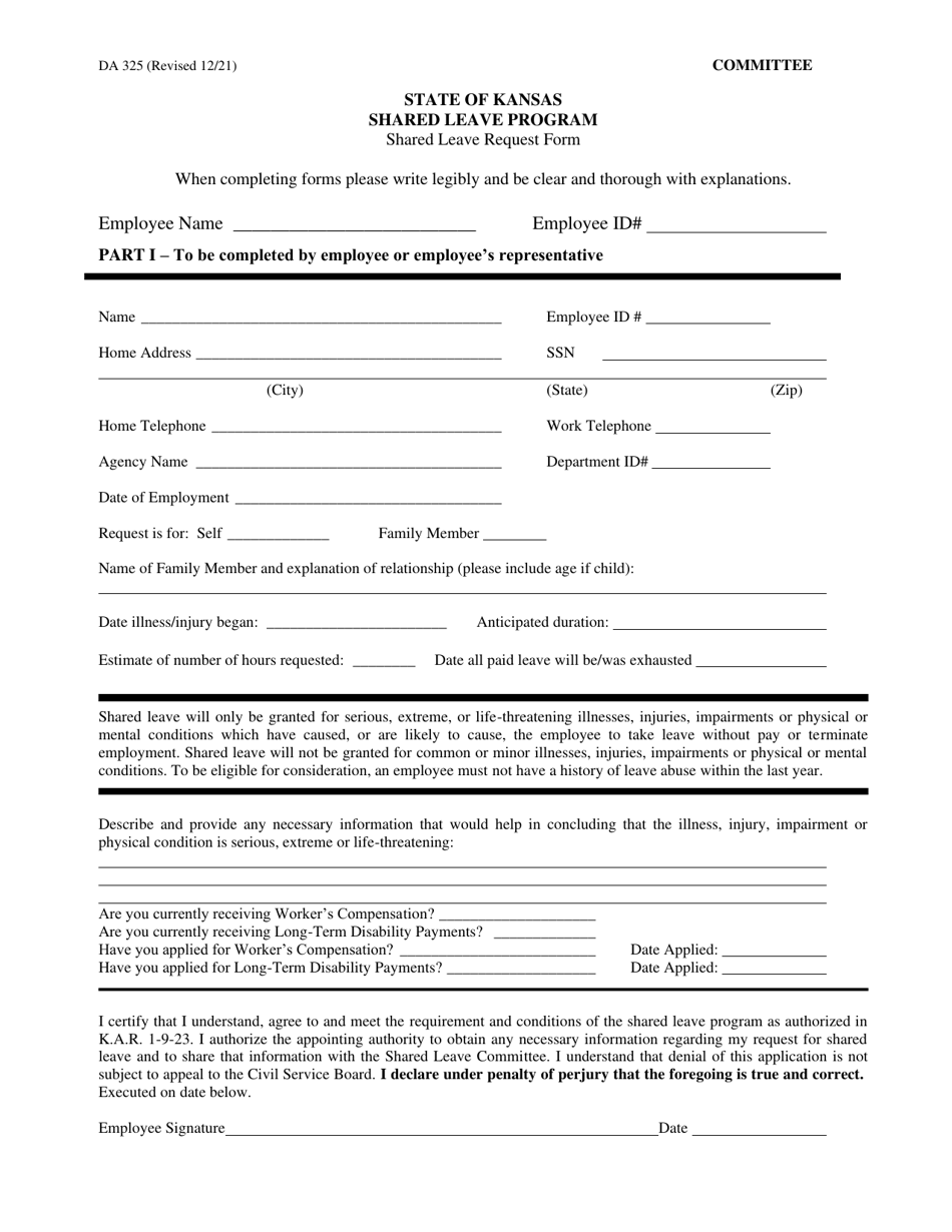 Form DA325 Shared Leave Request Form - Kansas, Page 1