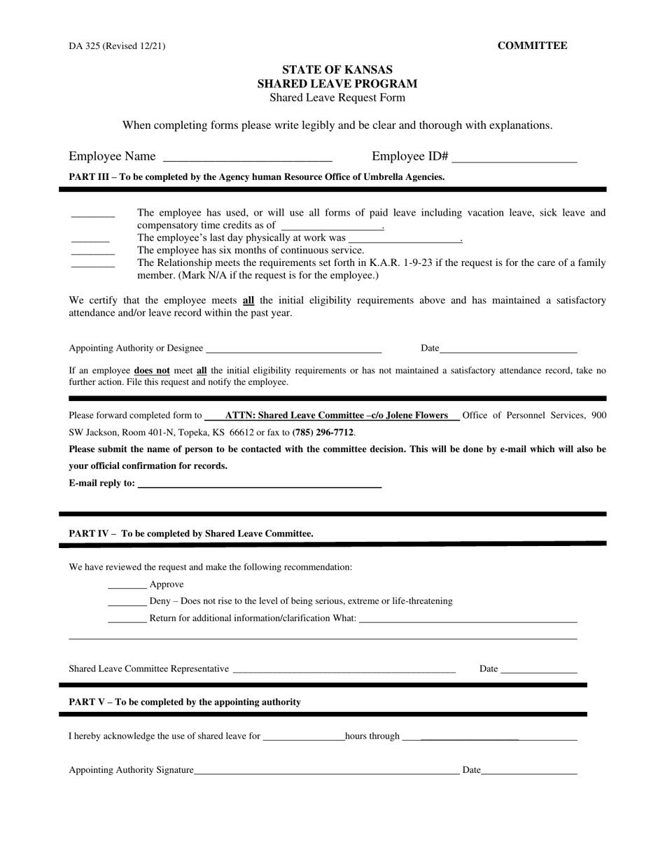 Form DA325 Shared Leave Request Form - Kansas, Page 3