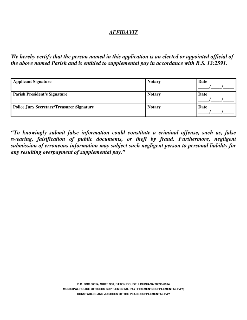 Constable and Justices of the Peace Supplemental Pay Application - Louisiana, Page 3