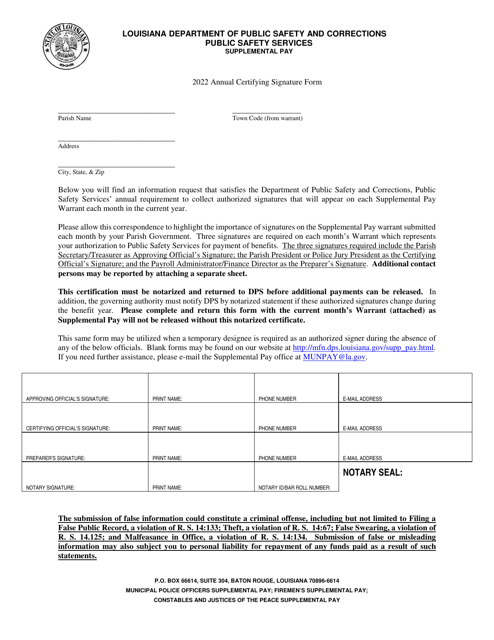 Annual Certifying Signature Form - Cjp - Louisiana, 2022