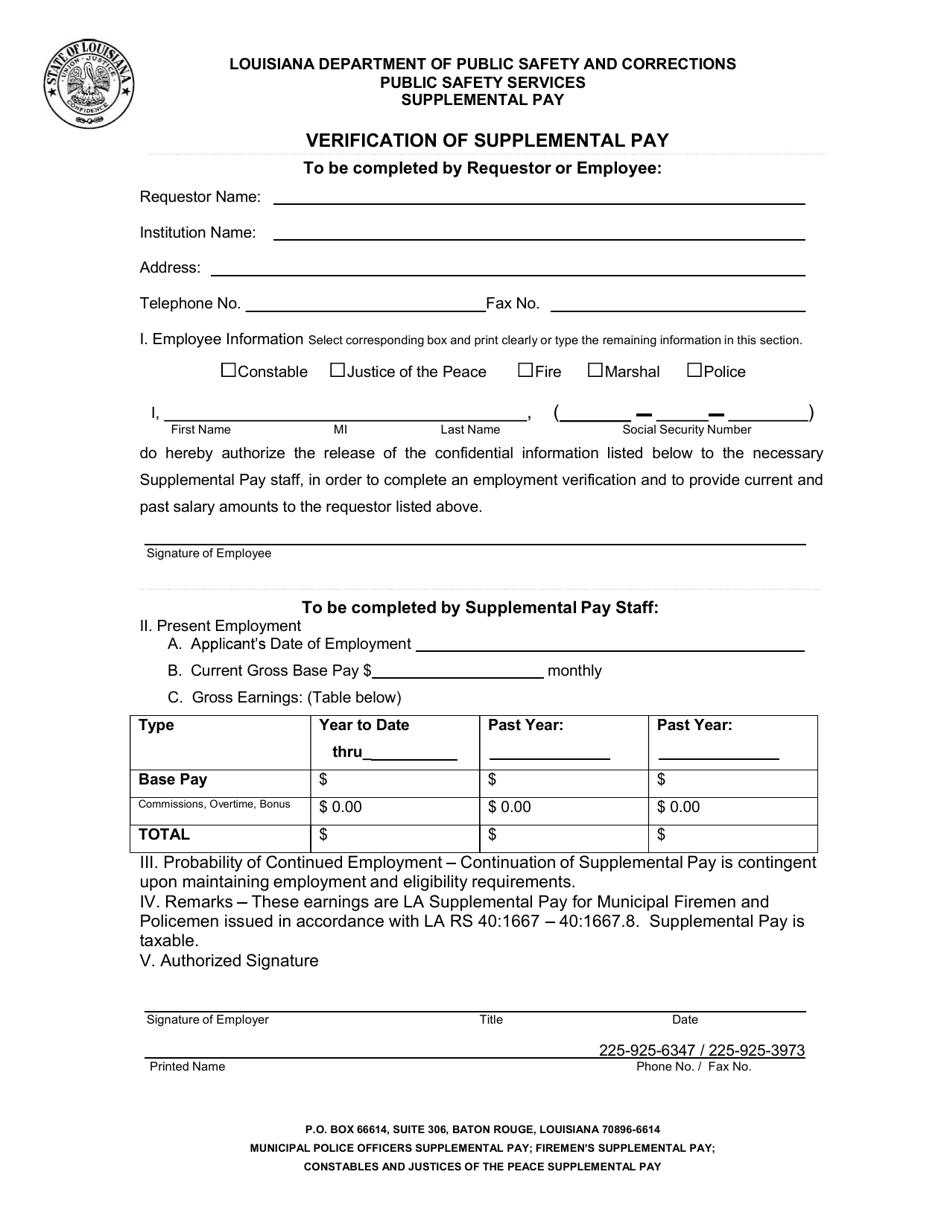 Verification of Supplemental Pay - Louisiana, Page 1
