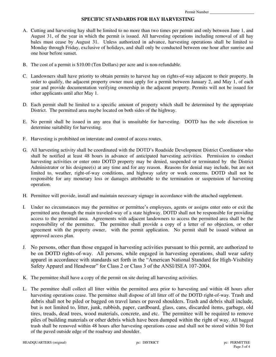 Seasonal Hay Harvesting Permit - Louisiana, Page 3