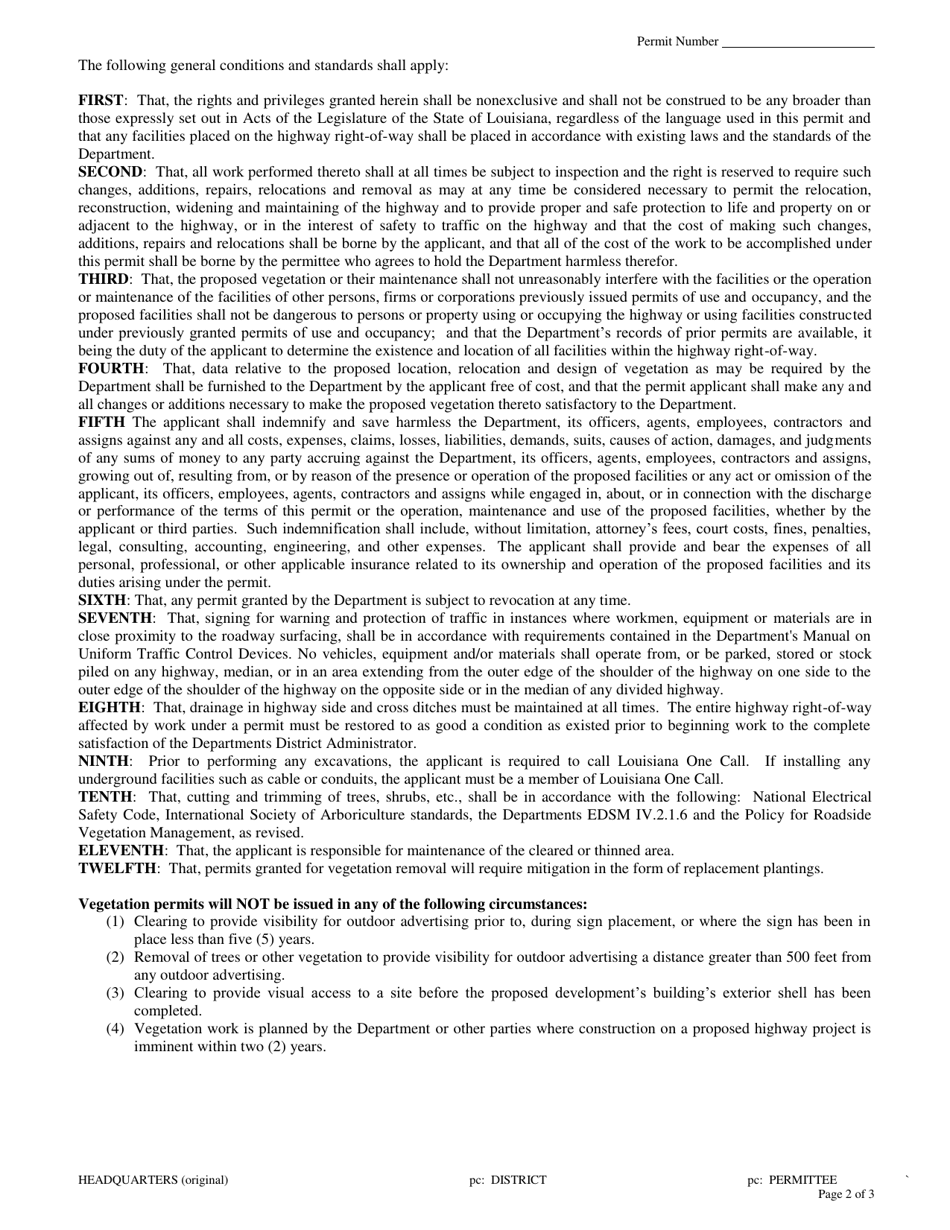 Vegetation Maintenance Permit - Louisiana, Page 2