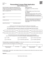 Form 749 &quot;Personalized License Plate Application (Not for Motorcycles)&quot; - Oklahoma