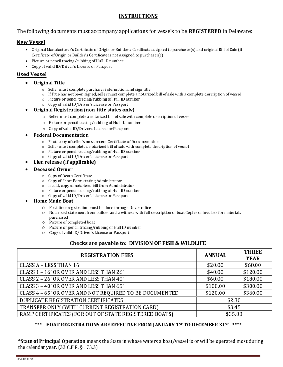 Vessel Registration Application - Delaware, Page 2