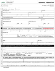 Form VT-004 &quot;Replacement Title Application&quot; - Vermont