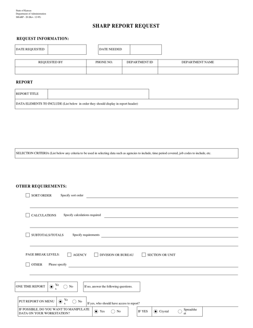 Document preview: Form SHARP-20 Sharp Report Request - Kansas