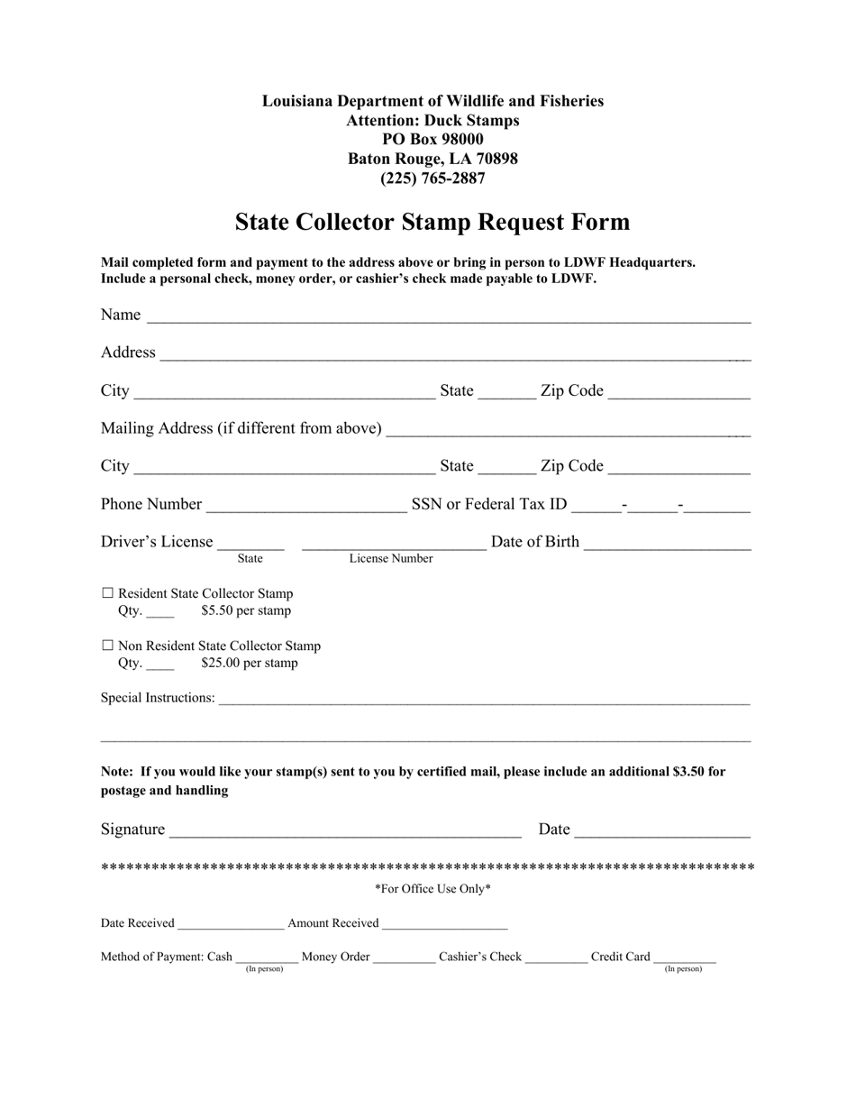 State Collector Stamp Request Form - Louisiana, Page 1