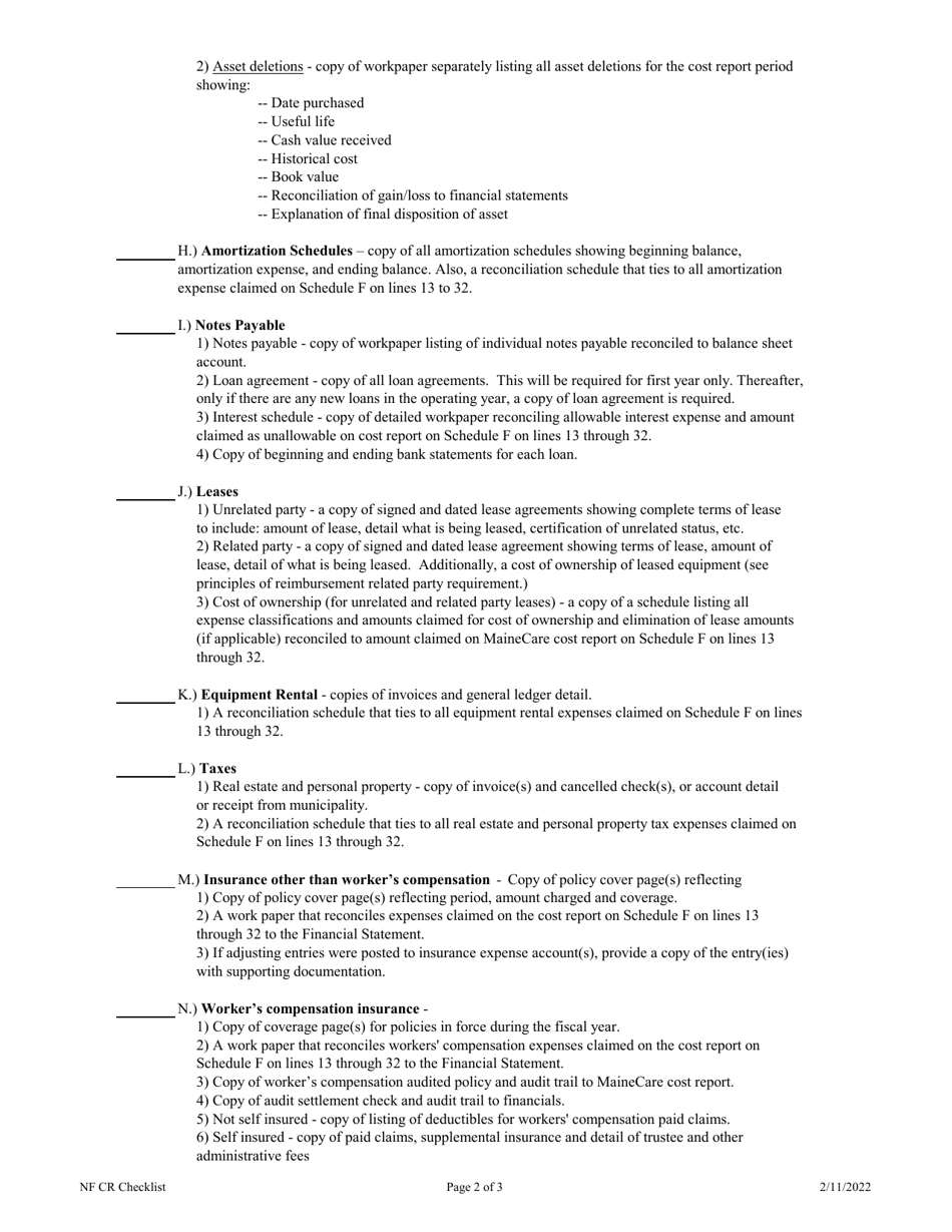 Mainecare Cost Report Checklist - Nursing Homes - Maine, Page 2