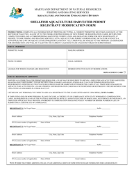 Shellfish Aquaculture Harvester Permit Registrant Modification Form - Maryland