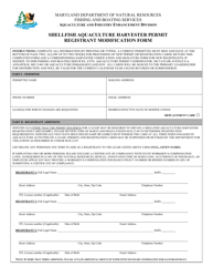 Document preview: Shellfish Aquaculture Harvester Permit Registrant Modification Form - Maryland