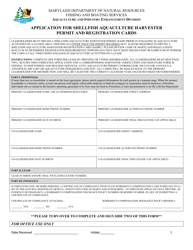 Document preview: Application for Shellfish Aquaculture Harvester Permit and Registration Cards - Maryland