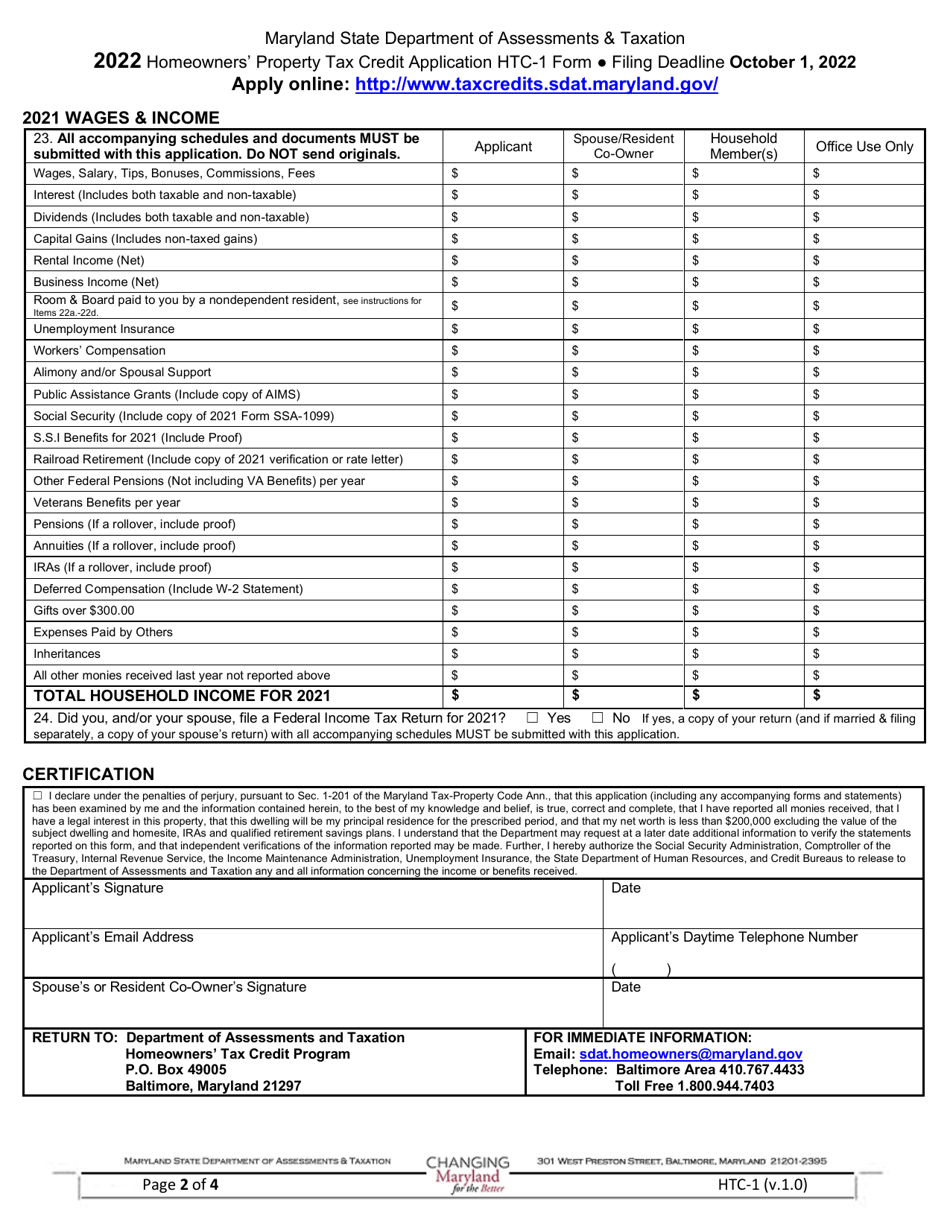 Form HTC 1 Download Printable PDF Or Fill Online Homeowners Property 