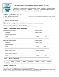 &quot;Application for a Maine Redemption Center License&quot; - Maine