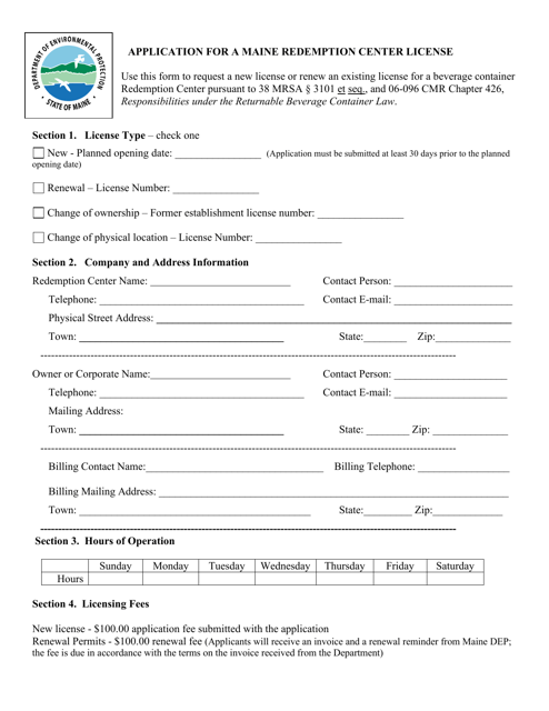 Application for a Maine Redemption Center License - Maine