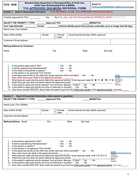 Tca Approved / DHS-Mora Referral Form - Maryland Download Pdf